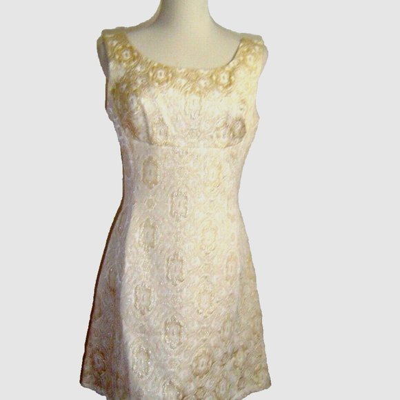 VINTAGE 1960S IRA CURTIS GOLD BROCADE JEWEL MINI DRESS M - Picture 2 of 16